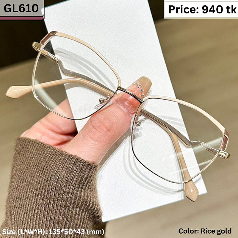 Rice Gold Geometric Cat Eye Metal Frame Eyeglasses for Women – GL610