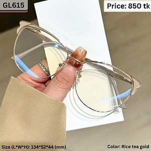 Rice Tea and Gold Geometric Cat Eye Metal Frame Eyeglasses for Women – GL615