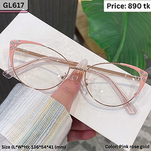 Pink, Rose Gold, and Rhinestone Cat Eye Metal Frame Eyeglasses for Women – GL617
