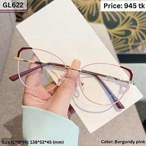 Burgundy Pink Geometric Cat Eye Metal Frame Eyeglasses for Women – GL622