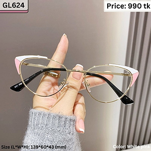 White Pink Geometric Cat Eye Metal Frame Eyeglasses for Women – GL624