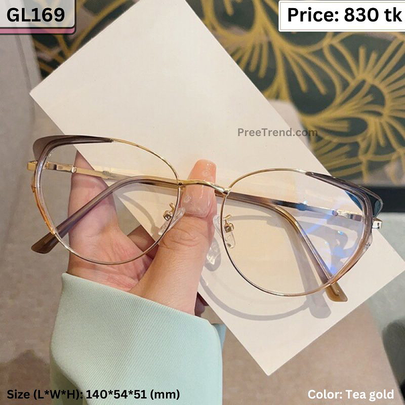 Tea Gold Cat Eye Metal Eyeglasses Frame for Women – GL169