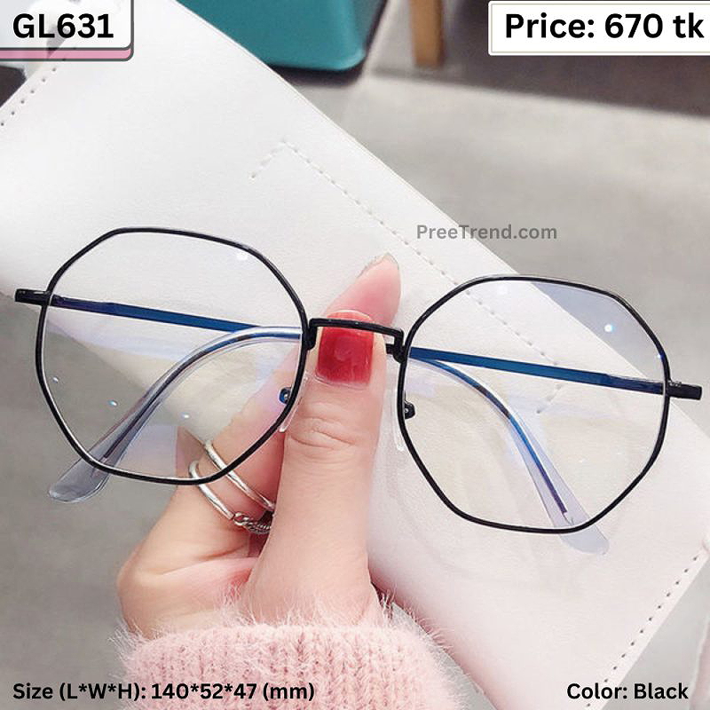 Black Geometric Hexagonal Metal Frame Eyeglasses for Women & Men – GL631