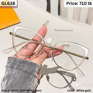 White and Gold Cat Eye Plastic and Metal Frame Eyeglasses for Women – GL638