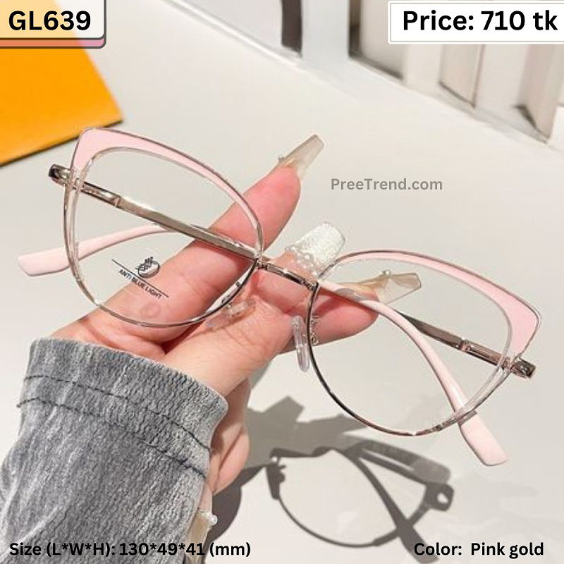 Pink and Gold Cat Eye Plastic and Metal Frame Eyeglasses for Women – GL639