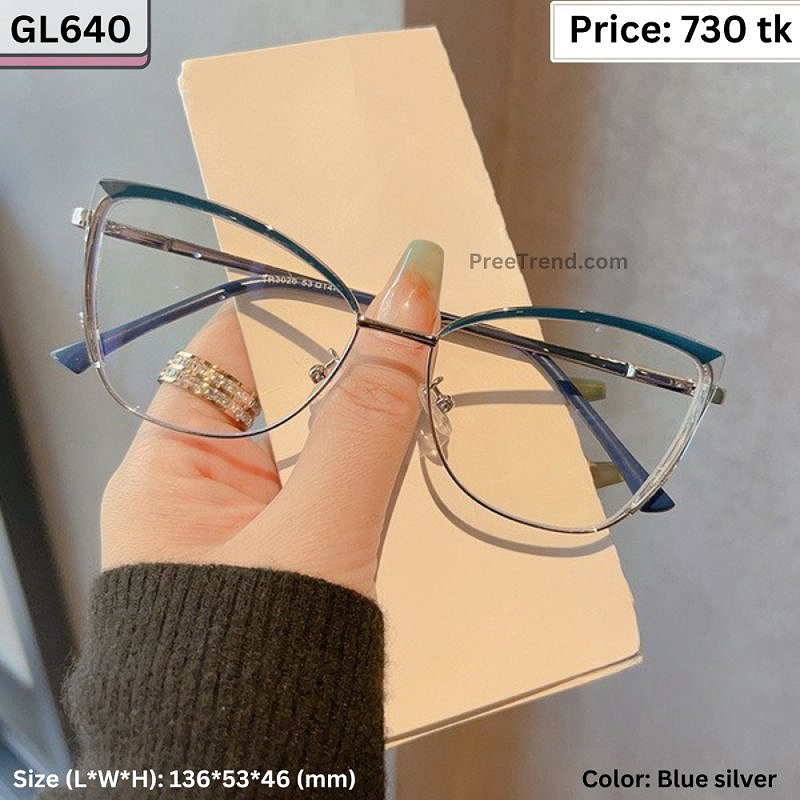 Blue and Silver Cat Eye Metal Frame Eyeglasses for Women – GL640