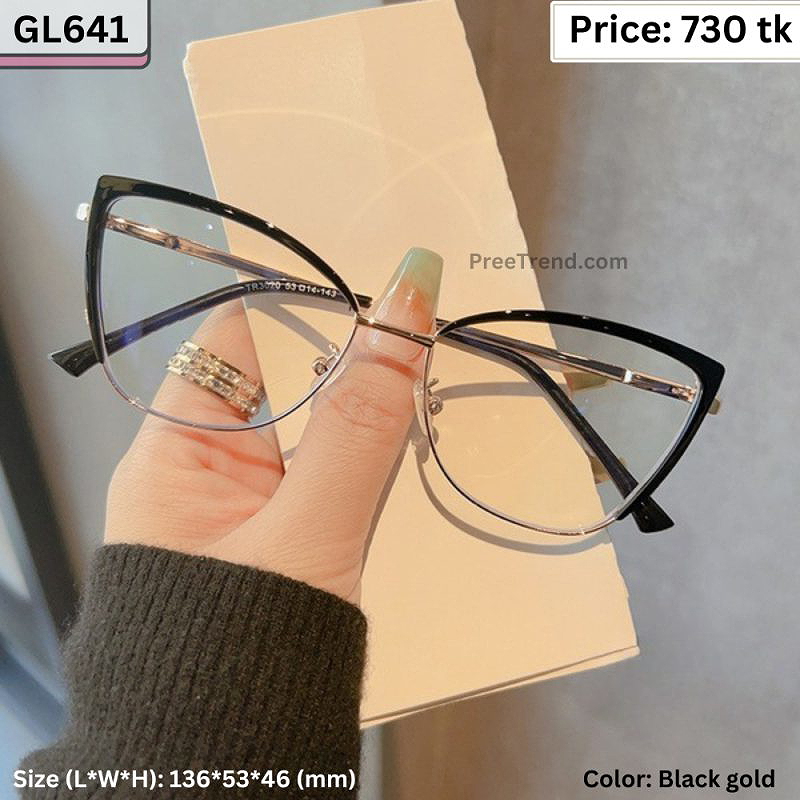 Black and Gold Cat Eye Metal Frame Eyeglasses for Women – GL641