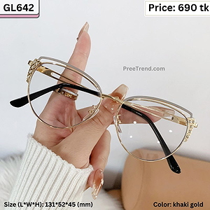 Khaki and Gold Rhinestone Cat Eye Metal Frame Eyeglasses for Women – GL642