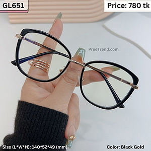 Black and Gold Square Cat Eye Plastic and Metal Frame Eyeglasses for Women & Men – GL651