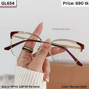 Maroon and Gold Geometric Cat Eye Metal Frame Eyeglasses for Women – GL654