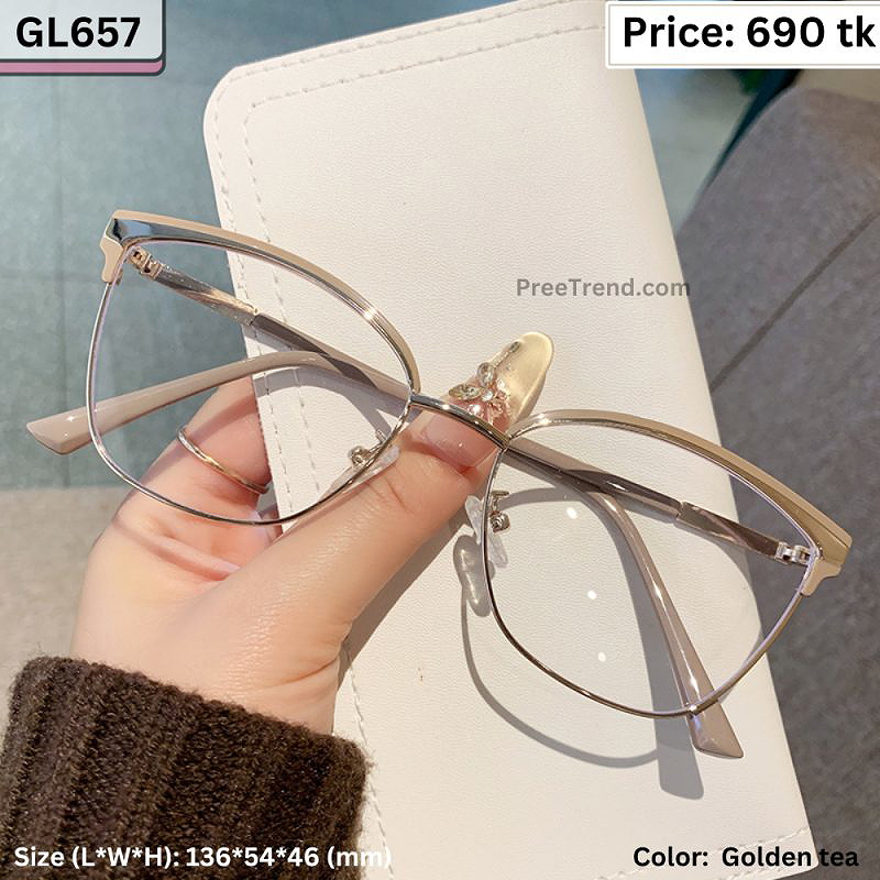 Golden Tea Cat Eye Metal Frame Eyeglasses for Women – GL657