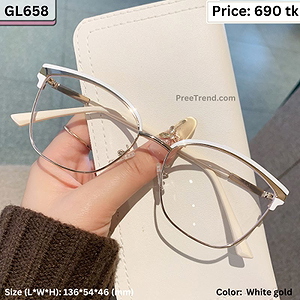 White and Gold Cat Eye Metal Frame Eyeglasses for Women – GL658