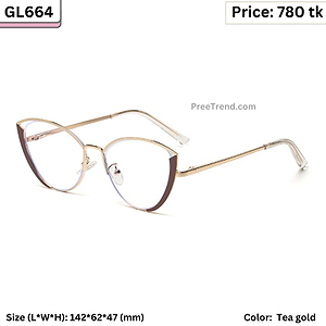 Tea Brown and Gold Oversized Cat Eye Metal Frame Eyeglasses for Women – GL664