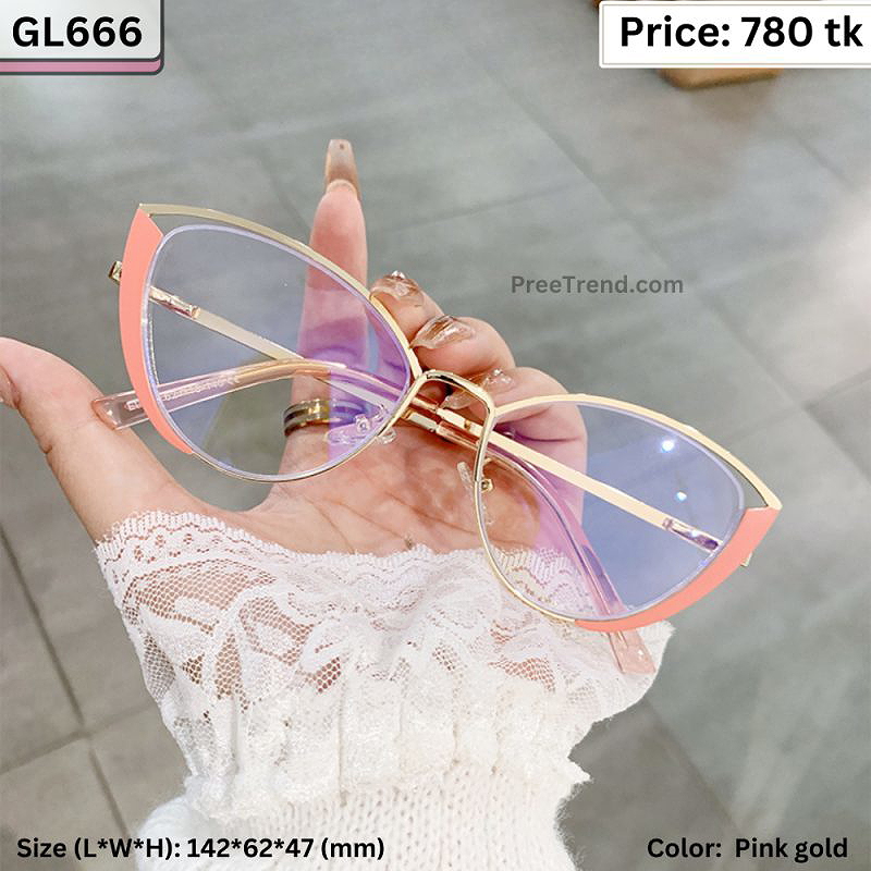 Pink and Gold Oversized Cat Eye Metal Frame Eyeglasses for Women – GL666