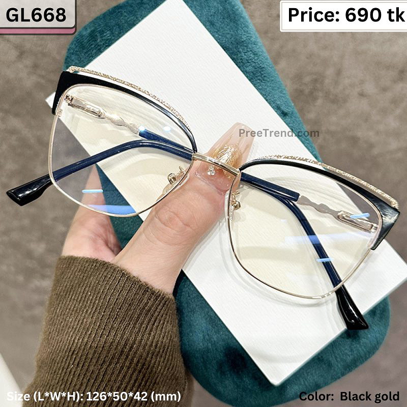 Black, Gold, and Glitter Cat Eye Metal Frame Eyeglasses for Women – GL668