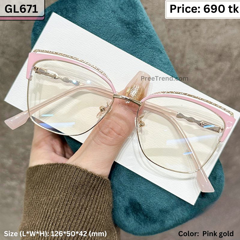 Pink Gold and Glitter Cat Eye Metal Frame Eyeglasses for Women β GL671