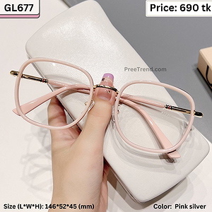 Pink and Silver Geometric Square Plastic and Metal Frame Eyeglasses for Women – GL677