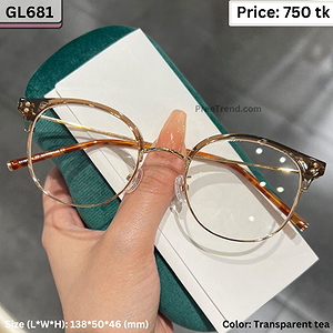 Transparent Tea and Gold Round Browline Plastic and Metal Frame Eyeglasses for Women & Men – GL681