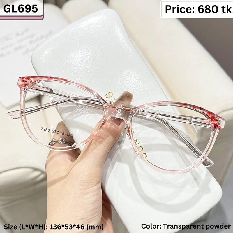 Transparent Powder Pink Oval Cat Eye Plastic Frame Eyeglasses for Women – GL695