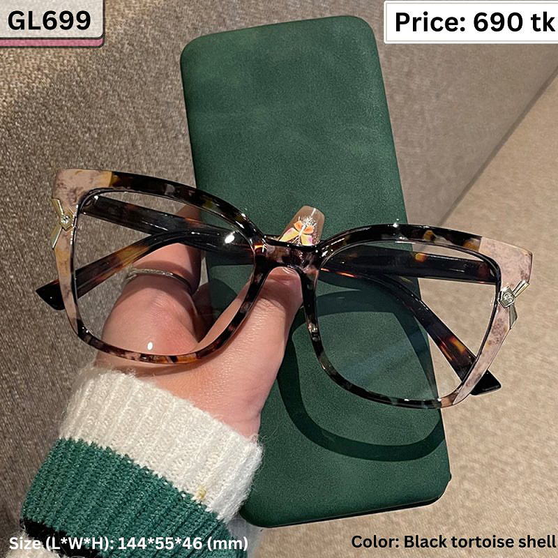 Black Tortoiseshell Oversized Square Cat Eye Plastic Frame Eyeglasses for Women & Men – GL699