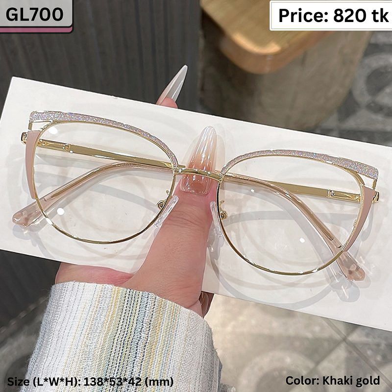 Khaki Gold and Glitter Cat Eye Metal Frame Eyeglasses for Women β GL700