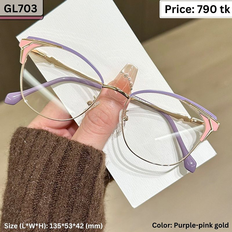 Purple, Pink, and Gold Geometric Cat Eye Metal Frame Eyeglasses for Women β GL703