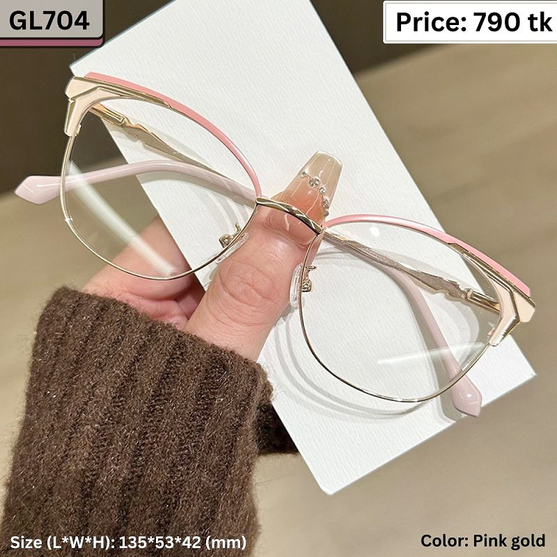 Pink and Gold Geometric Cat Eye Metal Frame Eyeglasses for Women β GL704
