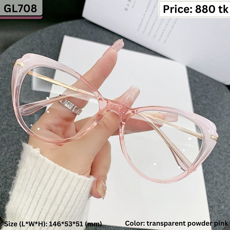 Transparent Powder Pink Oversized Round Cat Eye Plastic and Metal Frame Eyeglasses for Women – GL708