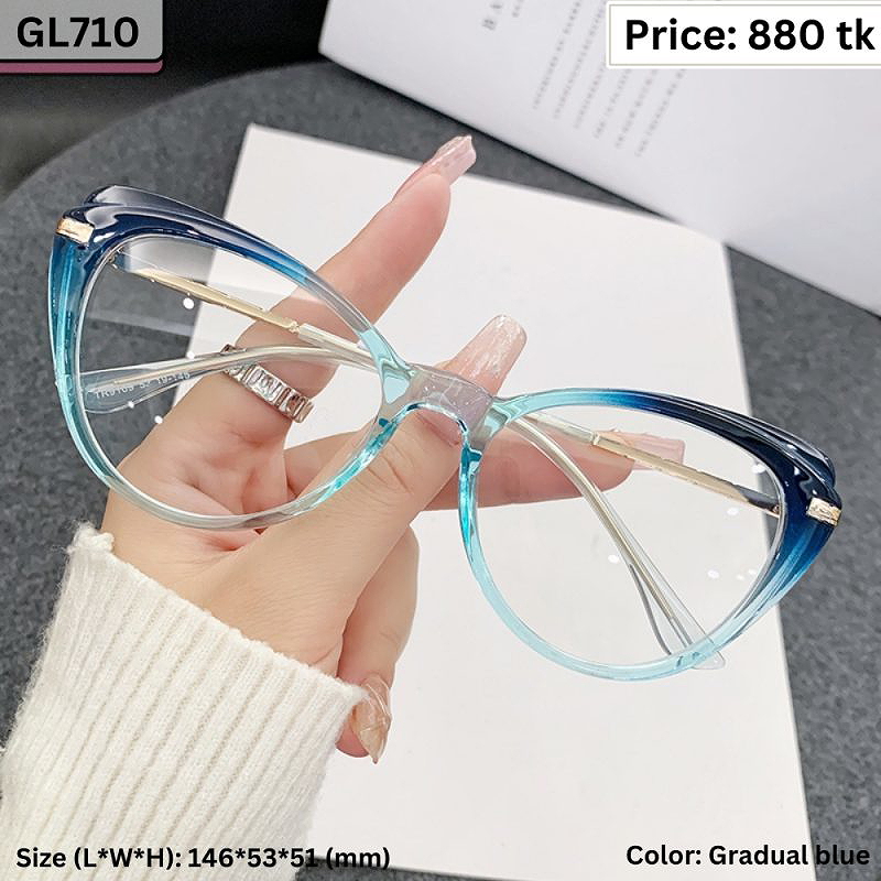 Gradual Blue Oversized Round Cat Eye Plastic and Metal Frame Eyeglasses for Women – GL710