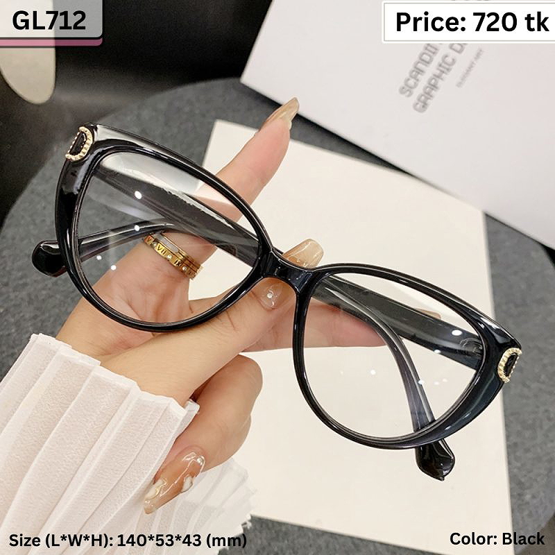 Glossy Black Round Cat Eye Plastic Frame Eyeglasses for Women & Men – GL712