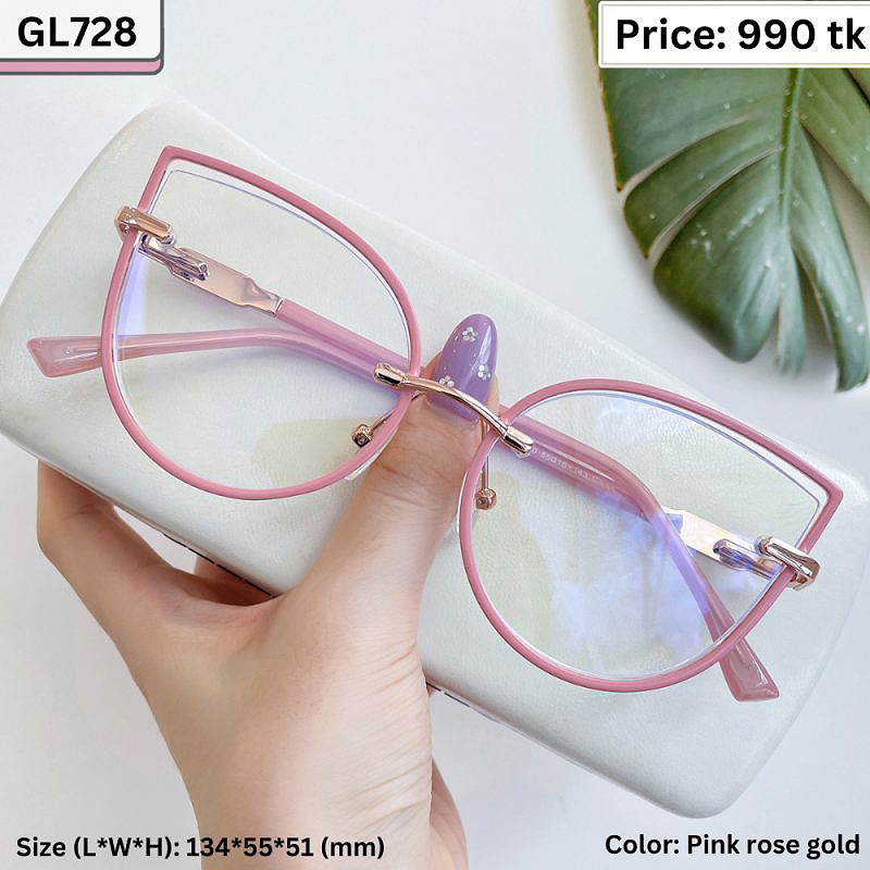 Pink and Rose Gold Cat Eye Metal Frame Eyeglasses for Women – GL728
