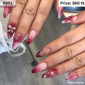 3D Butterfly & Flower Textured Ripple Rose Magenta Almond Press On Nails (24 Pcs) - R851