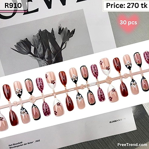 3D White Lily Floral & Red Wine Tortoiseshell French Square Press On Nails (30 Pcs) - R910