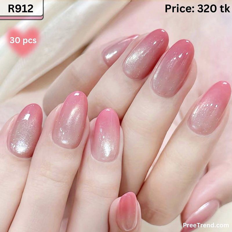 Glossy Rose Pink Velvet Cat Eye Shimmer Gradient Short Oval Press On Nails (30 Pcs) - R912