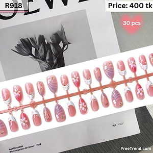 3D Pink Flower Gold Bead & Seashell Swirl Medium Square Press On Nails (30 Pcs) - R918