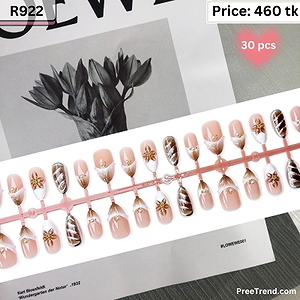 3D Gold Floral Pearl French & Silver Swirl Chrome Square Press On Nails (30 Pcs) - R922