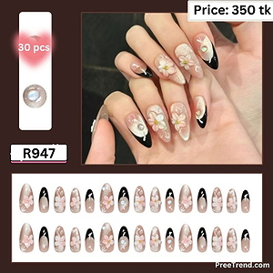 3D Pink Daisy Floral & Black French Tip Silver Cat Eye Medium Square Press On Nails (30 Pcs) - R947