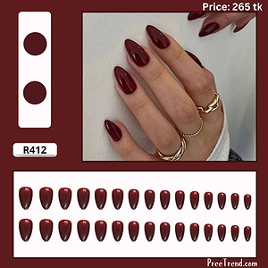 Glossy Deep Wine Red Burgundy Solid Almond Press On Nails (30 Pcs) - R412