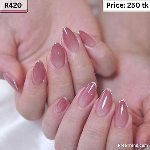 Printed Silver Glitter Cuticle Line Blush Pink & Milky White Ombre Medium Oval Press On Nails (24 Pcs) - R420