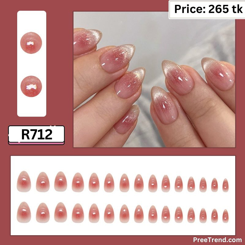 Glossy Burgundy Plum Cat Eye Shimmer Gradient Short Almond Press On Nails (30 Pcs) - R712
