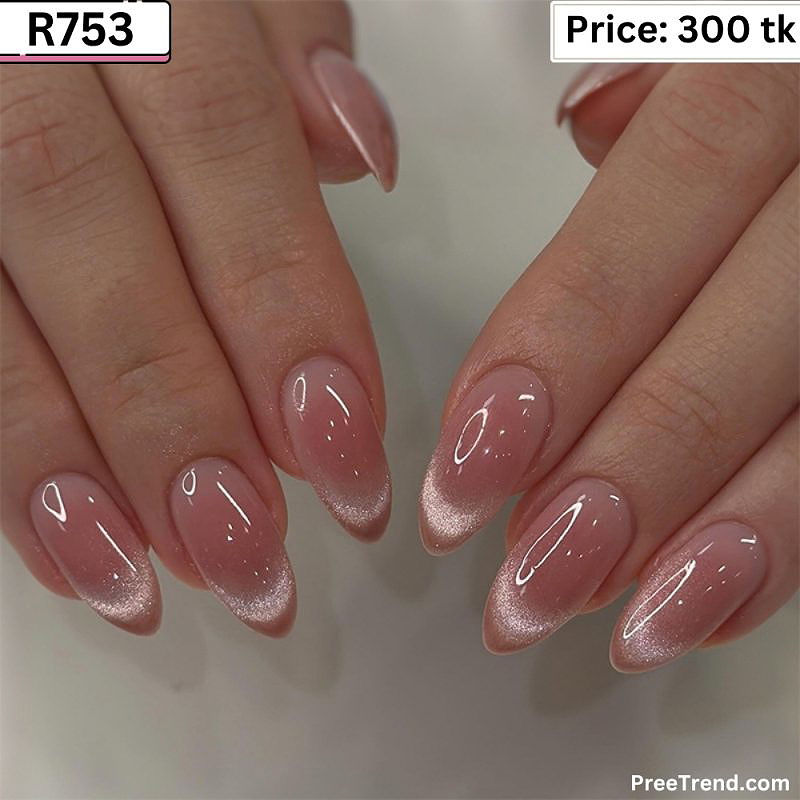 Glossy Shimmer Cat Eye Gradient Jelly Pink Oval Press On Nails (24 Pcs) - R753