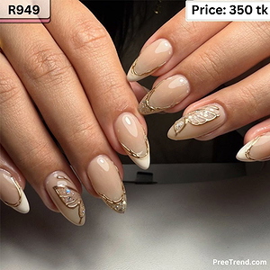 3D Gold Chrome Liquid Swirl French Silver Glitter Almond Press On Nails (24 Pcs) - R949