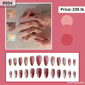 Printed Dusty Rose Marble Smoke Texture White Ink Splatter Almond Press On Nails (24 Pcs) - R954