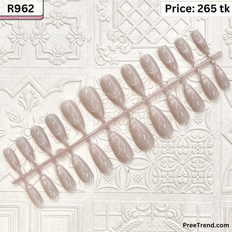 Glossy Sheer Jelly Nude Silver Magnet Velvet Cat Eye Coffin Press On Nails (24 Pcs) - R962