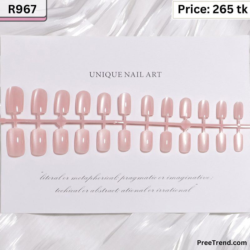 Glossy Pearl Glaze Chrome Shimmer Baby Pink Short Square Press On Nails (24 Pcs) - R967