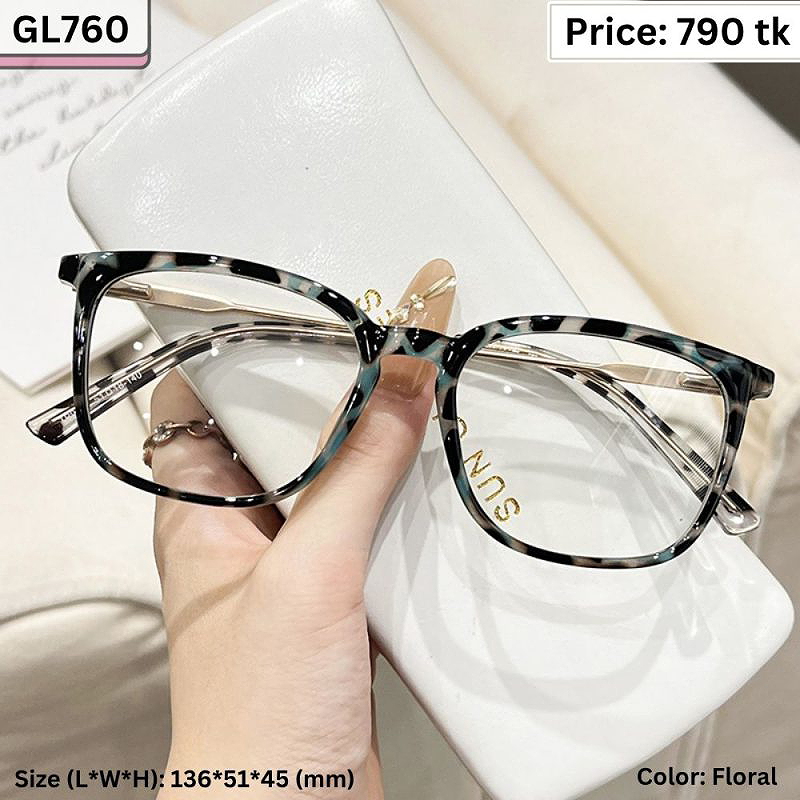 Floral Tortoiseshell Square Plastic and Metal Frame Eyeglasses for Women & Men – GL760