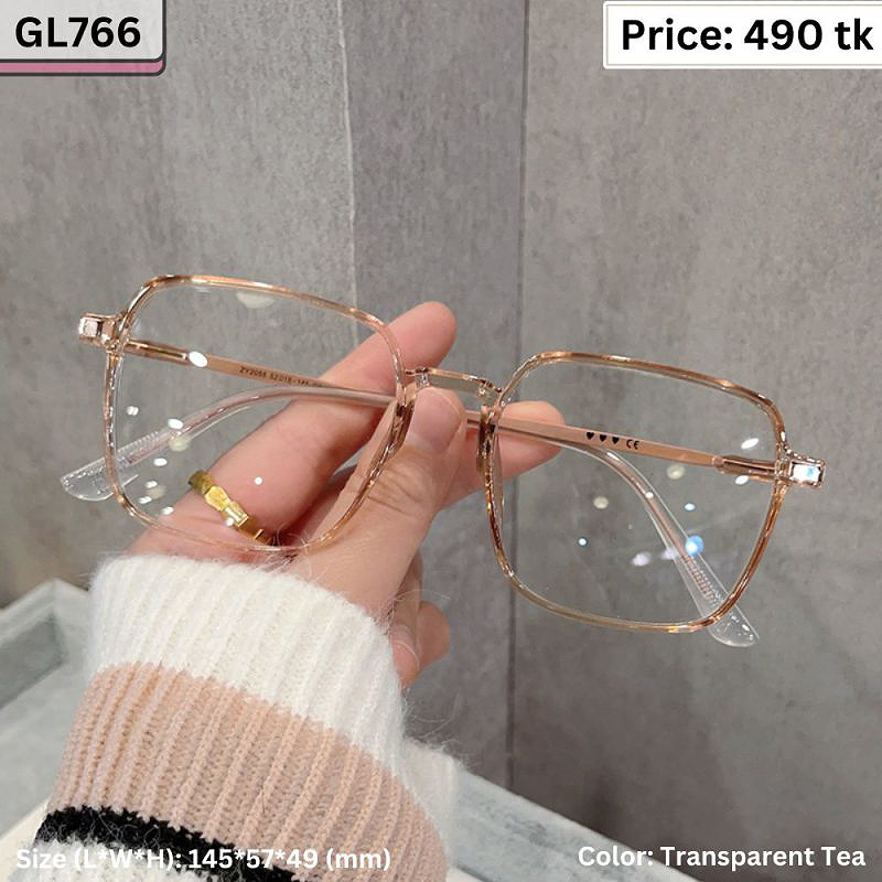 Transparent Tea Square Plastic and Metal Frame Eyeglasses for Women & Men – GL766
