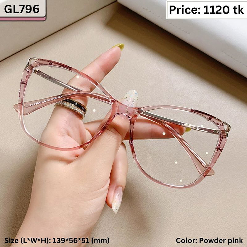Transparent Powder Pink Oversized Cat Eye TR90 Plastic and Metal Frame Eyeglasses for Women – GL796