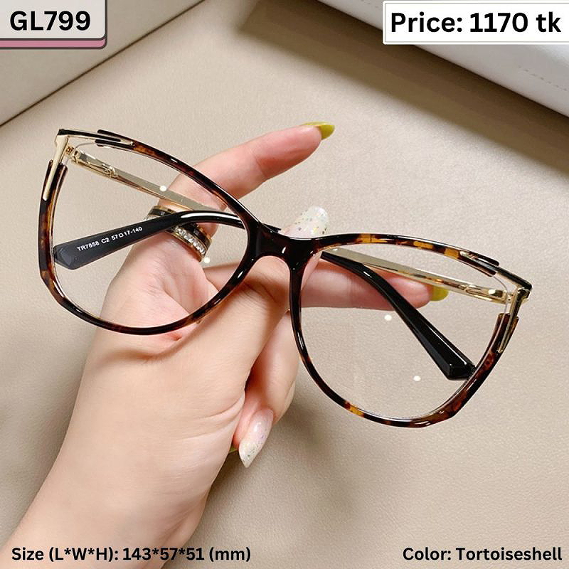 Glossy Tortoiseshell Cat Eye TR90 Plastic and Metal Frame Eyeglasses for Women – GL799