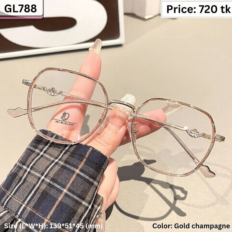 Transparent Champagne and Gold Butterfly Temple Geometric Polygonal Plastic and Metal Frame Eyeglasses for Women – GL788
